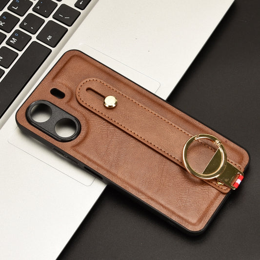 For Xiaomi Redmi 13C 4G/Poco C65 Wristband Leather Back Phone Case(Brown) by buy2fix