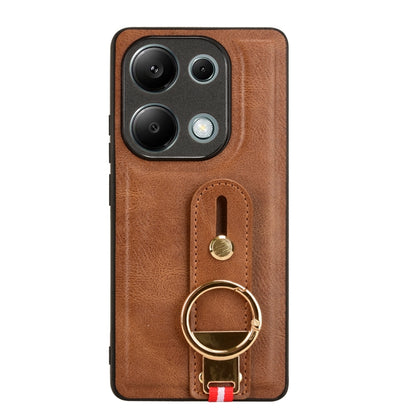 For Xiaomi Redmi Note 13 Pro 4G Wristband Leather Back Phone Case(Brown) - Note 13 Pro Cases by buy2fix | Online Shopping UK | buy2fix