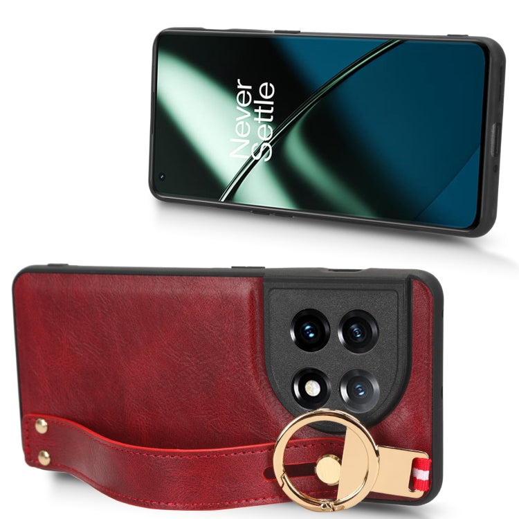 For OnePlus 11 Wristband Leather Back Phone Case(Red) by buy2fix