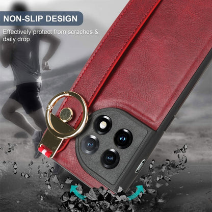 For OnePlus 11 Wristband Leather Back Phone Case(Red) by buy2fix