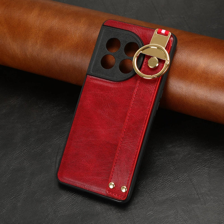 For OnePlus 11 Wristband Leather Back Phone Case(Red) by buy2fix