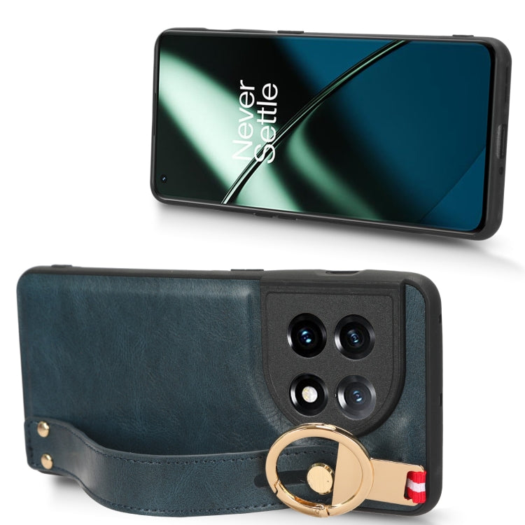 For OnePlus 11 Wristband Leather Back Phone Case(Blue) by buy2fix