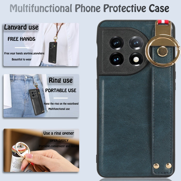 For OnePlus 11 Wristband Leather Back Phone Case(Blue) by buy2fix