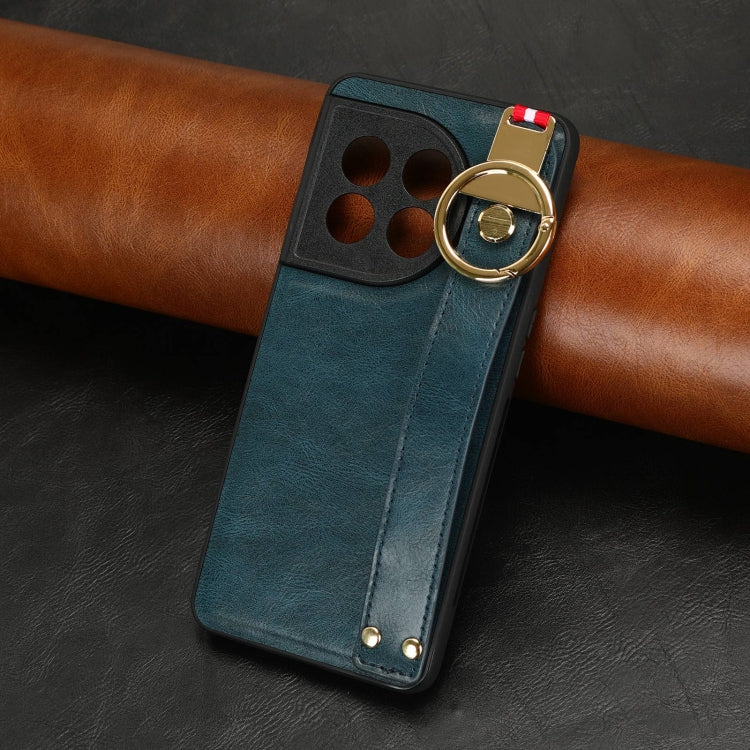 For OnePlus 11 Wristband Leather Back Phone Case(Blue) by buy2fix