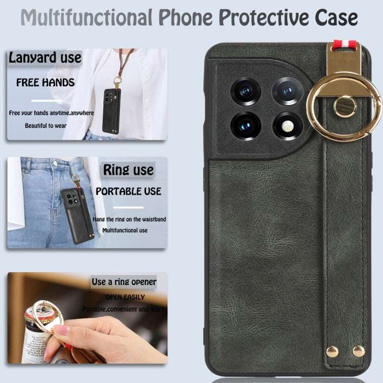 For OnePlus 11 Wristband Leather Back Phone Case(Green) by buy2fix