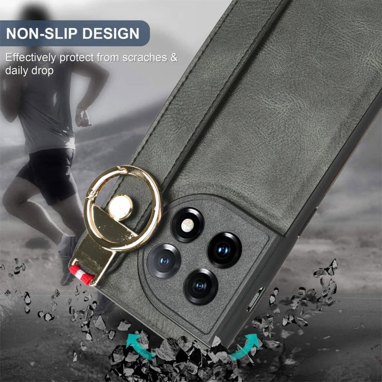 For OnePlus 11 Wristband Leather Back Phone Case(Green) by buy2fix