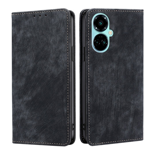 For Tecno Camon 19 / 19 Pro RFID Anti-theft Brush Magnetic Leather Phone Case(Black)