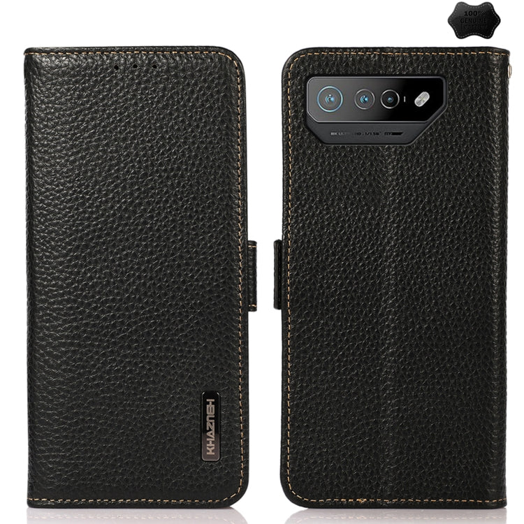 For Asus ROG Phone 7 KHAZNEH Side-Magnetic Litchi Genuine Leather RFID Phone Case(Black) - ASUS Cases by buy2fix | Online Shopping UK | buy2fix