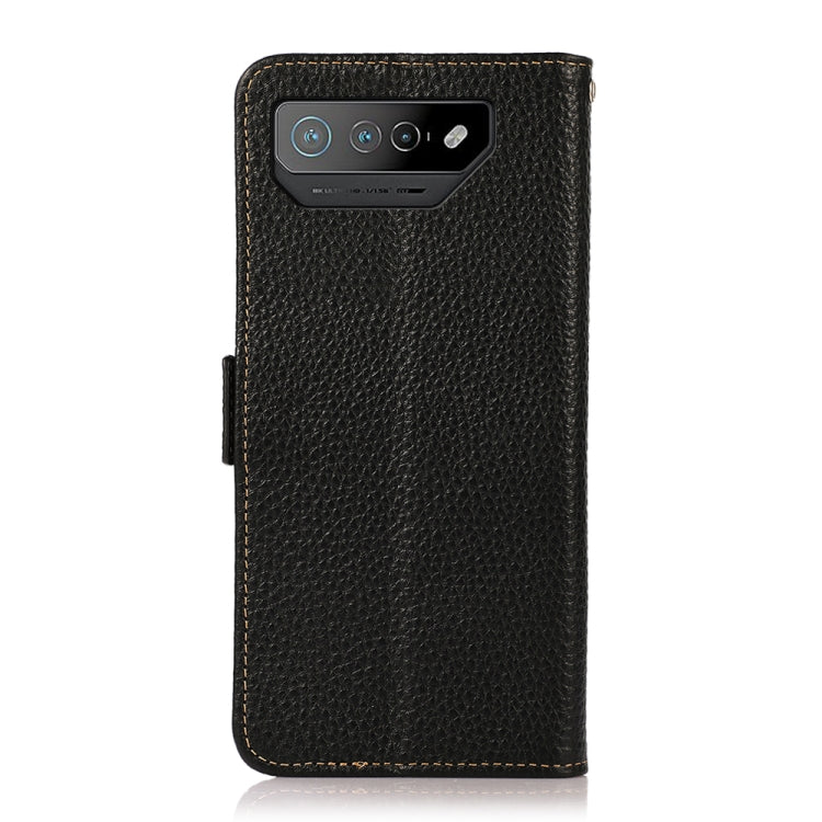 For Asus ROG Phone 7 KHAZNEH Side-Magnetic Litchi Genuine Leather RFID Phone Case(Black) - ASUS Cases by buy2fix | Online Shopping UK | buy2fix