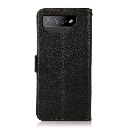 For Asus ROG Phone 7 KHAZNEH Side-Magnetic Litchi Genuine Leather RFID Phone Case(Black) - ASUS Cases by buy2fix | Online Shopping UK | buy2fix