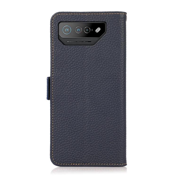 For Asus ROG Phone 7 KHAZNEH Side-Magnetic Litchi Genuine Leather RFID Phone Case(Blue) - ASUS Cases by buy2fix | Online Shopping UK | buy2fix