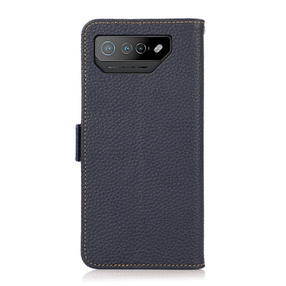 For Asus ROG Phone 7 KHAZNEH Side-Magnetic Litchi Genuine Leather RFID Phone Case(Blue) - ASUS Cases by buy2fix | Online Shopping UK | buy2fix