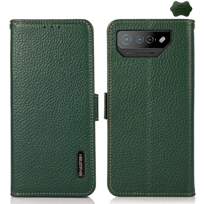 For Asus ROG Phone 7 KHAZNEH Side-Magnetic Litchi Genuine Leather RFID Phone Case(Green) - ASUS Cases by buy2fix | Online Shopping UK | buy2fix