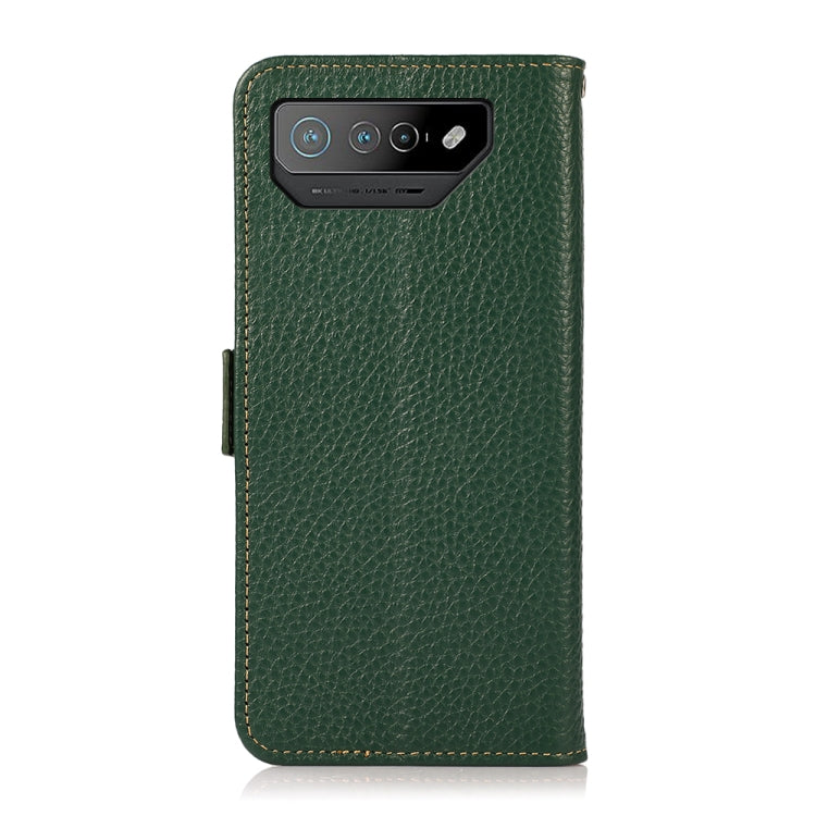 For Asus ROG Phone 7 KHAZNEH Side-Magnetic Litchi Genuine Leather RFID Phone Case(Green) - ASUS Cases by buy2fix | Online Shopping UK | buy2fix