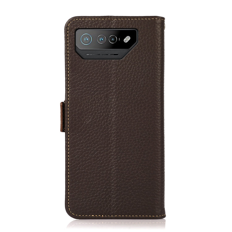 For Asus ROG Phone 7 KHAZNEH Side-Magnetic Litchi Genuine Leather RFID Phone Case(Brown) - ASUS Cases by buy2fix | Online Shopping UK | buy2fix