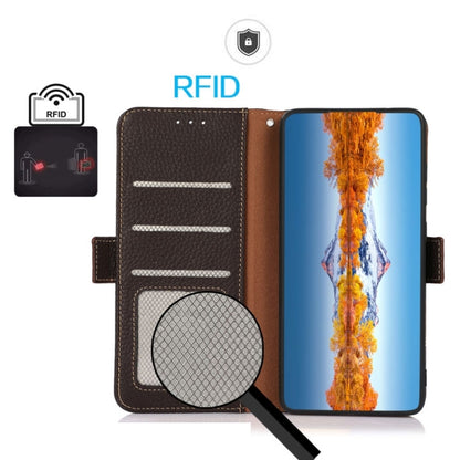 For Asus ROG Phone 7 KHAZNEH Side-Magnetic Litchi Genuine Leather RFID Phone Case(Brown) - ASUS Cases by buy2fix | Online Shopping UK | buy2fix
