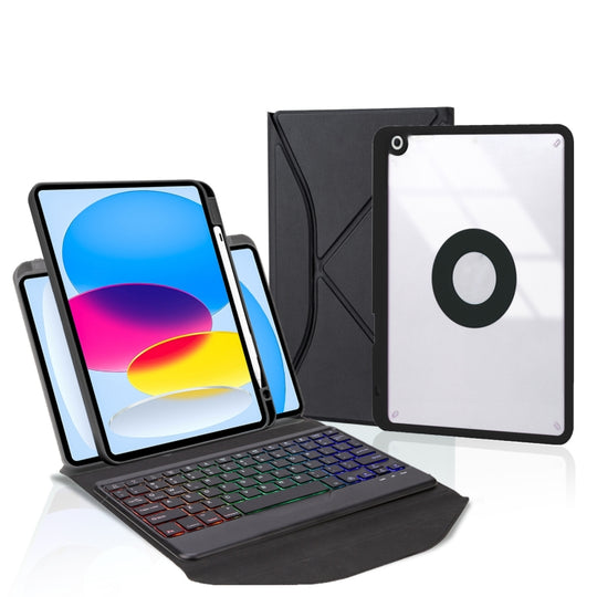 Z10BS For iPad 10th Gen 10.9 2022 / 11 2025 Pen Slot Backlight Bluetooth Keyboard Leather Tablet Case(Black)