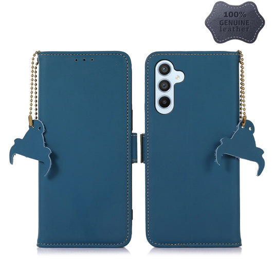For Samsung Galaxy M54 5G Genuine Leather Magnetic RFID Leather Phone Case(Blue) - Galaxy Phone Cases by buy2fix | Online Shopping UK | buy2fix