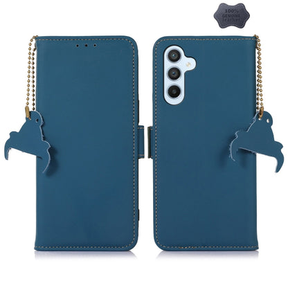 For Samsung Galaxy A05s Genuine Leather Magnetic RFID Leather Phone Case(Blue) - Galaxy Phone Cases by buy2fix | Online Shopping UK | buy2fix