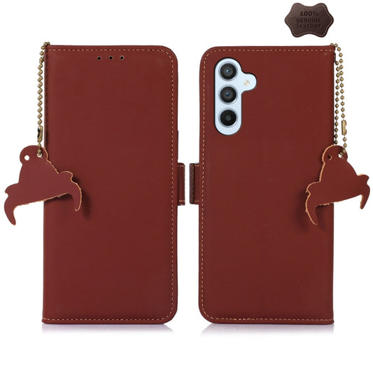 For Samsung Galaxy A05s Genuine Leather Magnetic RFID Leather Phone Case(Coffee) - Galaxy Phone Cases by buy2fix | Online Shopping UK | buy2fix