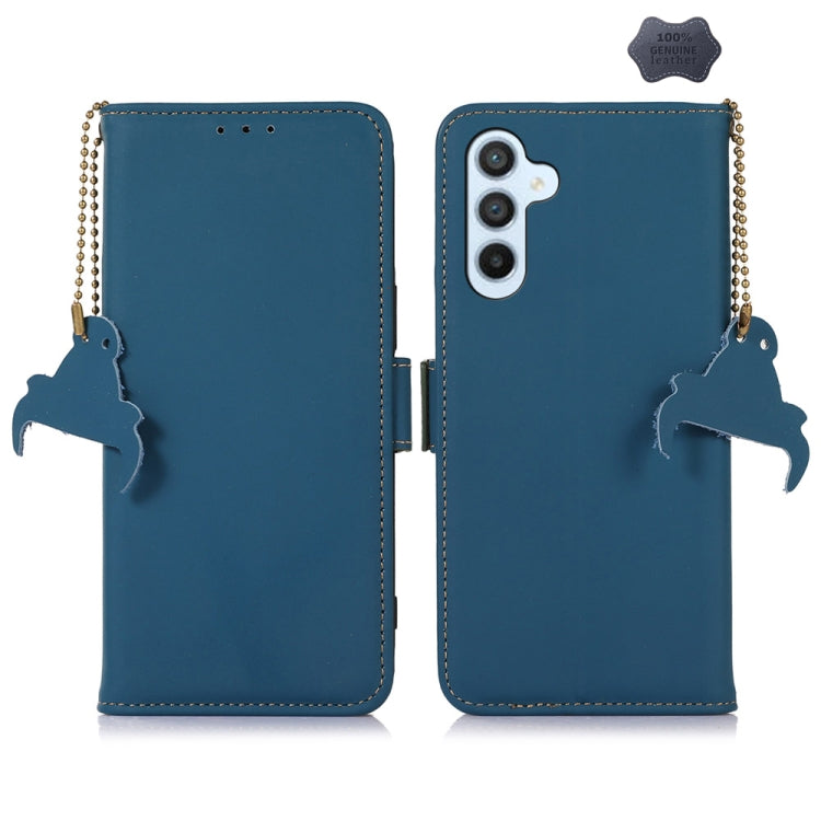 For Samsung Galaxy A15 Genuine Leather Magnetic RFID Leather Phone Case(Blue) - Galaxy Phone Cases by buy2fix | Online Shopping UK | buy2fix