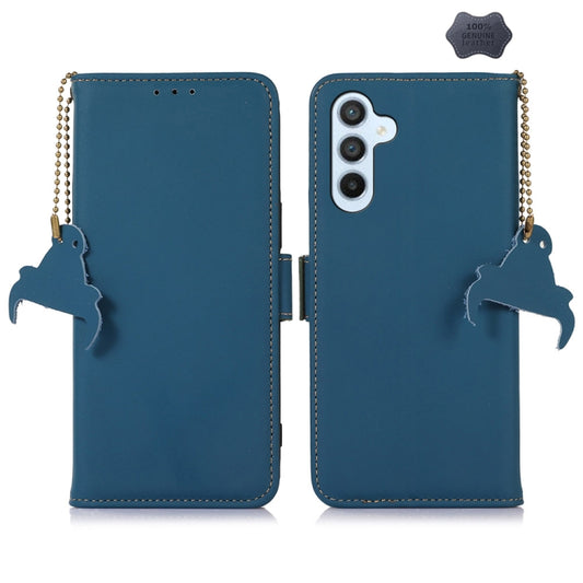 For Samsung Galaxy A15 Genuine Leather Magnetic RFID Leather Phone Case(Blue) - Galaxy Phone Cases by buy2fix | Online Shopping UK | buy2fix