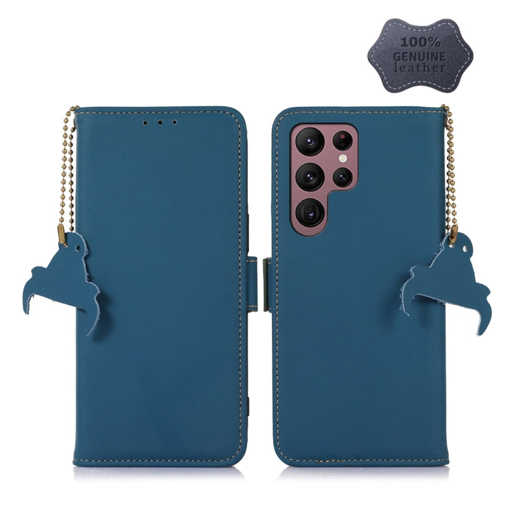 For Samsung Galaxy S24 Ultra 5G Genuine Leather Magnetic RFID Leather Phone Case(Blue) - Galaxy S24 Ultra 5G Cases by buy2fix | Online Shopping UK | buy2fix