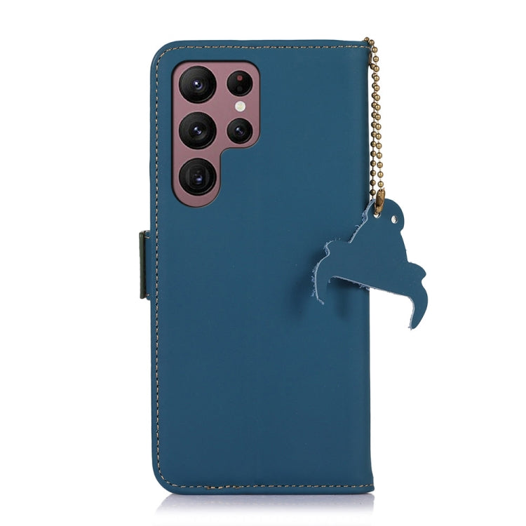 For Samsung Galaxy S24 Ultra 5G Genuine Leather Magnetic RFID Leather Phone Case(Blue) - Galaxy S24 Ultra 5G Cases by buy2fix | Online Shopping UK | buy2fix