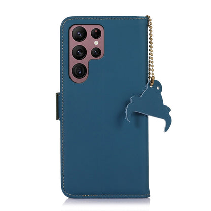 For Samsung Galaxy S24 Ultra 5G Genuine Leather Magnetic RFID Leather Phone Case(Blue) - Galaxy S24 Ultra 5G Cases by buy2fix | Online Shopping UK | buy2fix
