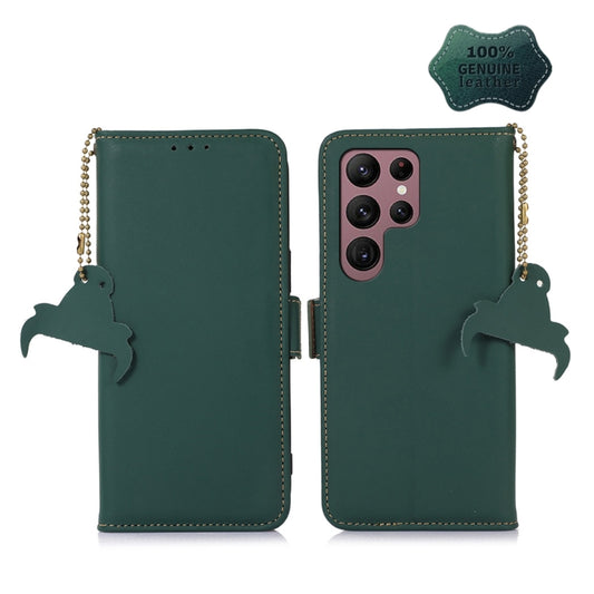 For Samsung Galaxy S24 Ultra 5G Genuine Leather Magnetic RFID Leather Phone Case(Green) - Galaxy S24 Ultra 5G Cases by buy2fix | Online Shopping UK | buy2fix