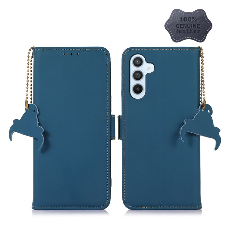 For Samsung Galaxy S24 5G Genuine Leather Magnetic RFID Leather Phone Case(Blue) - Galaxy S24 5G Cases by buy2fix | Online Shopping UK | buy2fix
