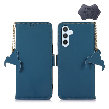 For Samsung Galaxy S24 5G Genuine Leather Magnetic RFID Leather Phone Case(Blue) - Galaxy S24 5G Cases by buy2fix | Online Shopping UK | buy2fix