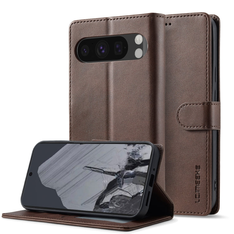 For Google Pixel 9 / 9 Pro LC.IMEEKE Calf Texture Flip Leather Phone Case(Brown) - Google Cases by LC.IMEEKE | Online Shopping UK | buy2fix