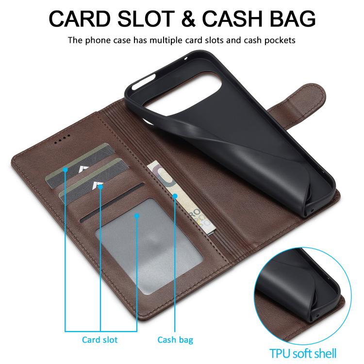For Google Pixel 10 Pro XL LC.IMEEKE Calf Texture Flip Leather Phone Case(Brown) - Google Cases by LC.IMEEKE | Online Shopping UK | buy2fix