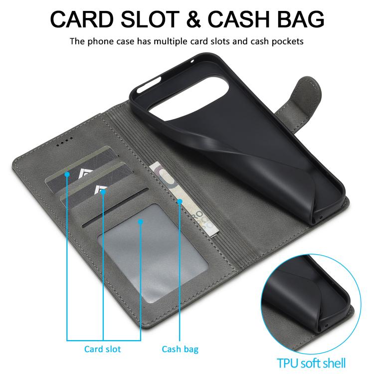 For Google Pixel 10 Pro XL LC.IMEEKE Calf Texture Flip Leather Phone Case(Grey) - Google Cases by LC.IMEEKE | Online Shopping UK | buy2fix