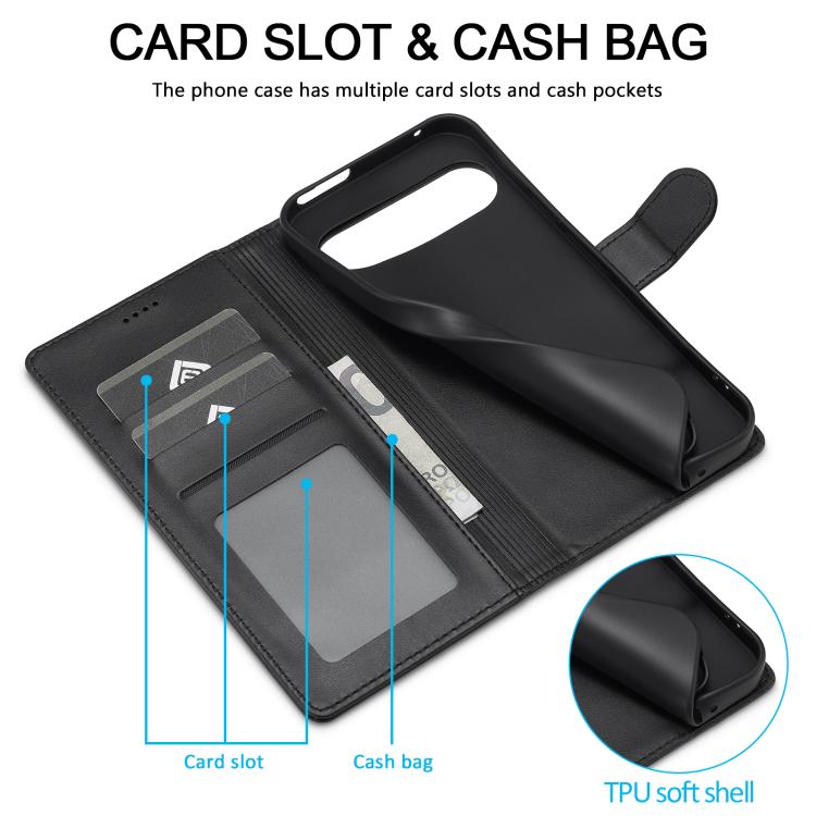 For Google Pixel 10 / 10 Pro LC.IMEEKE Calf Texture Flip Leather Phone Case(Black) - Google Cases by LC.IMEEKE | Online Shopping UK | buy2fix