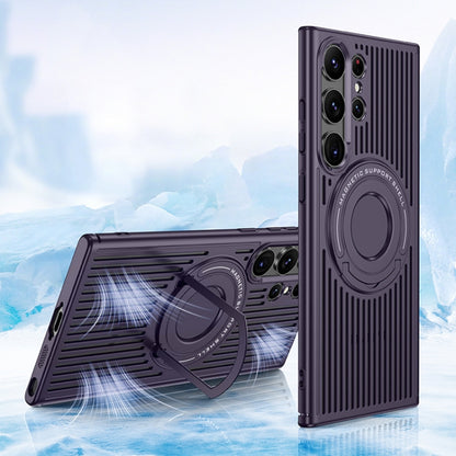 For Samsung Galaxy S23+ 5G Cooling MagSafe Magnetic Ring Holder Phone Case(Purple) by buy2fix