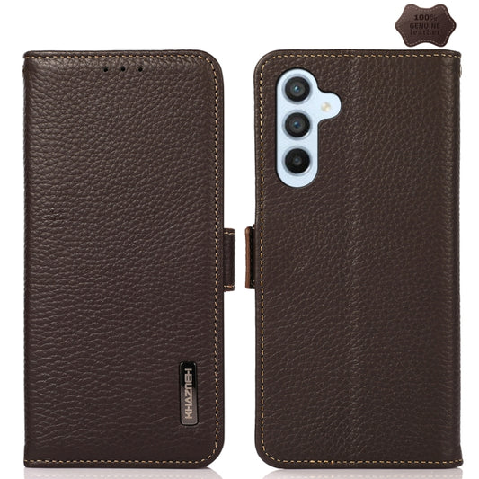 For Samsung Galaxy M54 5G KHAZNEH Side-Magnetic Litchi Genuine Leather RFID Phone Case(Brown) - Galaxy Phone Cases by buy2fix | Online Shopping UK | buy2fix