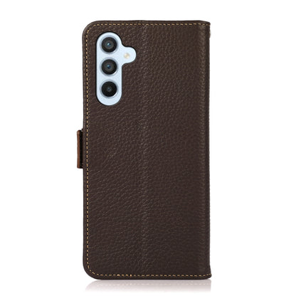 For Samsung Galaxy M54 5G KHAZNEH Side-Magnetic Litchi Genuine Leather RFID Phone Case(Brown) - Galaxy Phone Cases by buy2fix | Online Shopping UK | buy2fix