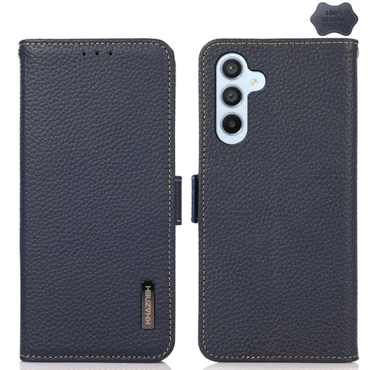 For Samsung Galaxy M54 5G KHAZNEH Side-Magnetic Litchi Genuine Leather RFID Phone Case(Blue) - Galaxy Phone Cases by buy2fix | Online Shopping UK | buy2fix