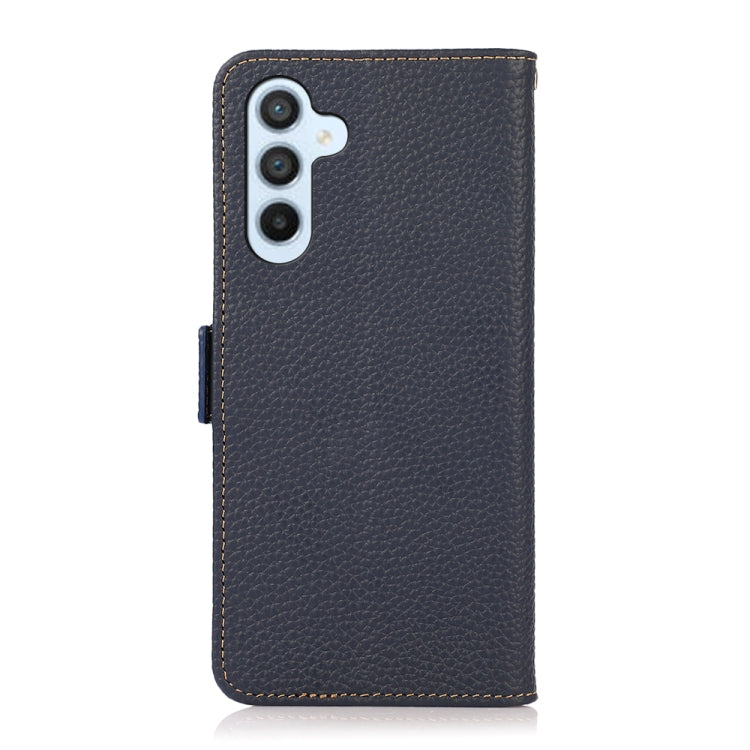For Samsung Galaxy M54 5G KHAZNEH Side-Magnetic Litchi Genuine Leather RFID Phone Case(Blue) - Galaxy Phone Cases by buy2fix | Online Shopping UK | buy2fix