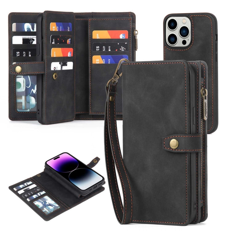 For iPhone 14 Pro Zipper Wallet Magnetic Detachable Leather Phone Case(Black) - iPhone 14 Pro Cases by buy2fix | Online Shopping UK | buy2fix