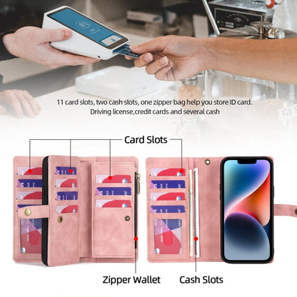 For iPhone 14 Plus Zipper Wallet Magnetic Detachable Leather Phone Case(Pink) - iPhone 14 Plus Cases by buy2fix | Online Shopping UK | buy2fix