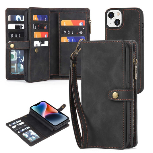For iPhone 14 Plus Zipper Wallet Detachable MagSafe Leather Phone Case(Black) - iPhone 14 Plus Cases by buy2fix | Online Shopping UK | buy2fix