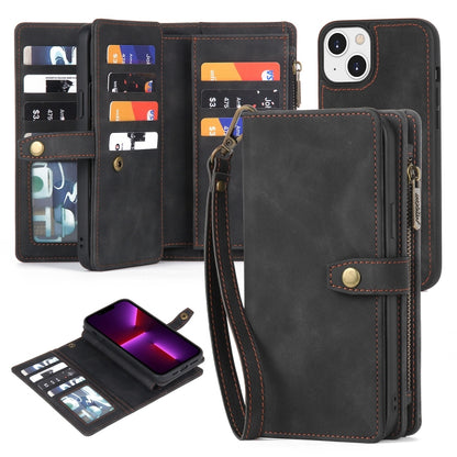 For iPhone 13 Zipper Wallet Magnetic Detachable Leather Phone Case(Black) - iPhone 13 Cases by buy2fix | Online Shopping UK | buy2fix