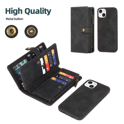 For iPhone 13 Zipper Wallet Magnetic Detachable Leather Phone Case(Black) - iPhone 13 Cases by buy2fix | Online Shopping UK | buy2fix