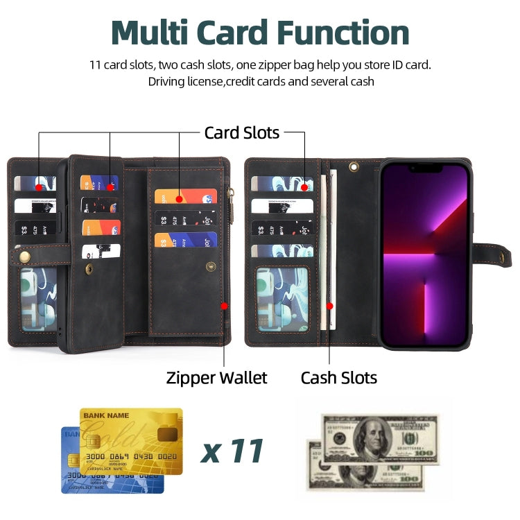 For iPhone 13 Zipper Wallet Magnetic Detachable Leather Phone Case(Black) - iPhone 13 Cases by buy2fix | Online Shopping UK | buy2fix