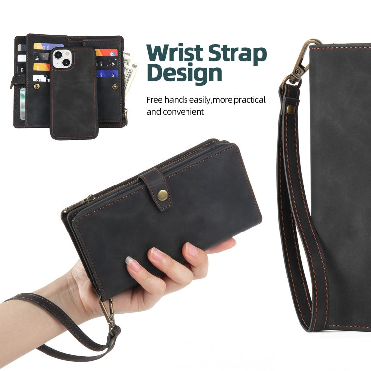 For iPhone 13 Zipper Wallet Magnetic Detachable Leather Phone Case(Black) - iPhone 13 Cases by buy2fix | Online Shopping UK | buy2fix