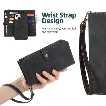 For iPhone 13 Zipper Wallet Magnetic Detachable Leather Phone Case(Black) - iPhone 13 Cases by buy2fix | Online Shopping UK | buy2fix