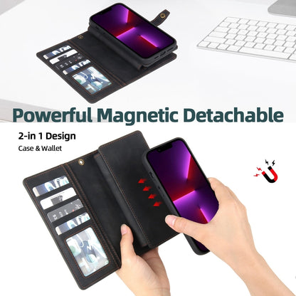 For iPhone 13 Zipper Wallet Magnetic Detachable Leather Phone Case(Black) - iPhone 13 Cases by buy2fix | Online Shopping UK | buy2fix